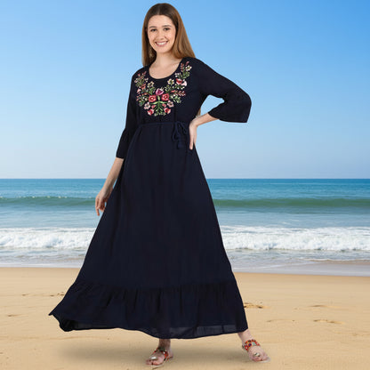 🌸 Floral Embroidered Rayon Resortwear Tunic