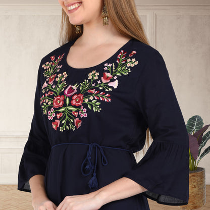 🌸 Floral Embroidered Rayon Resortwear Tunic