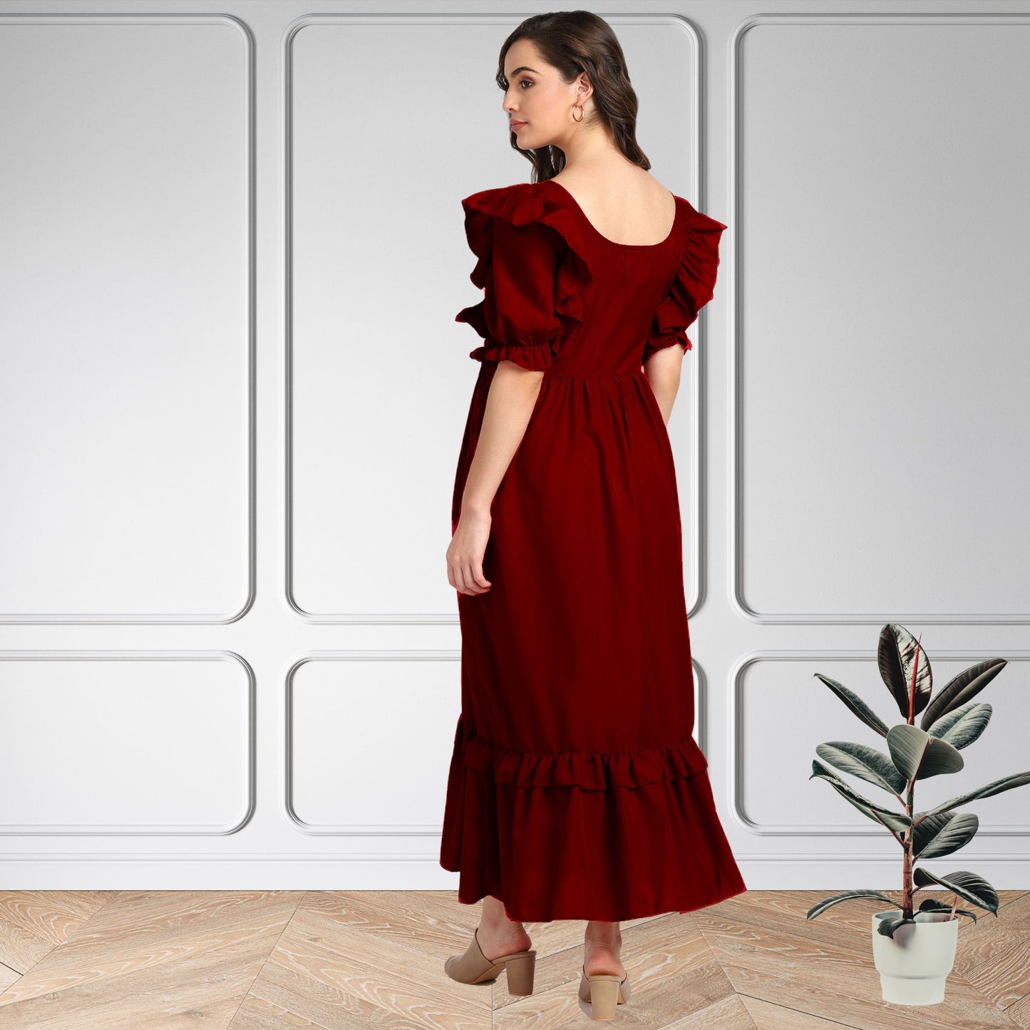 Women’s Frilled Maxi Spandex Dress