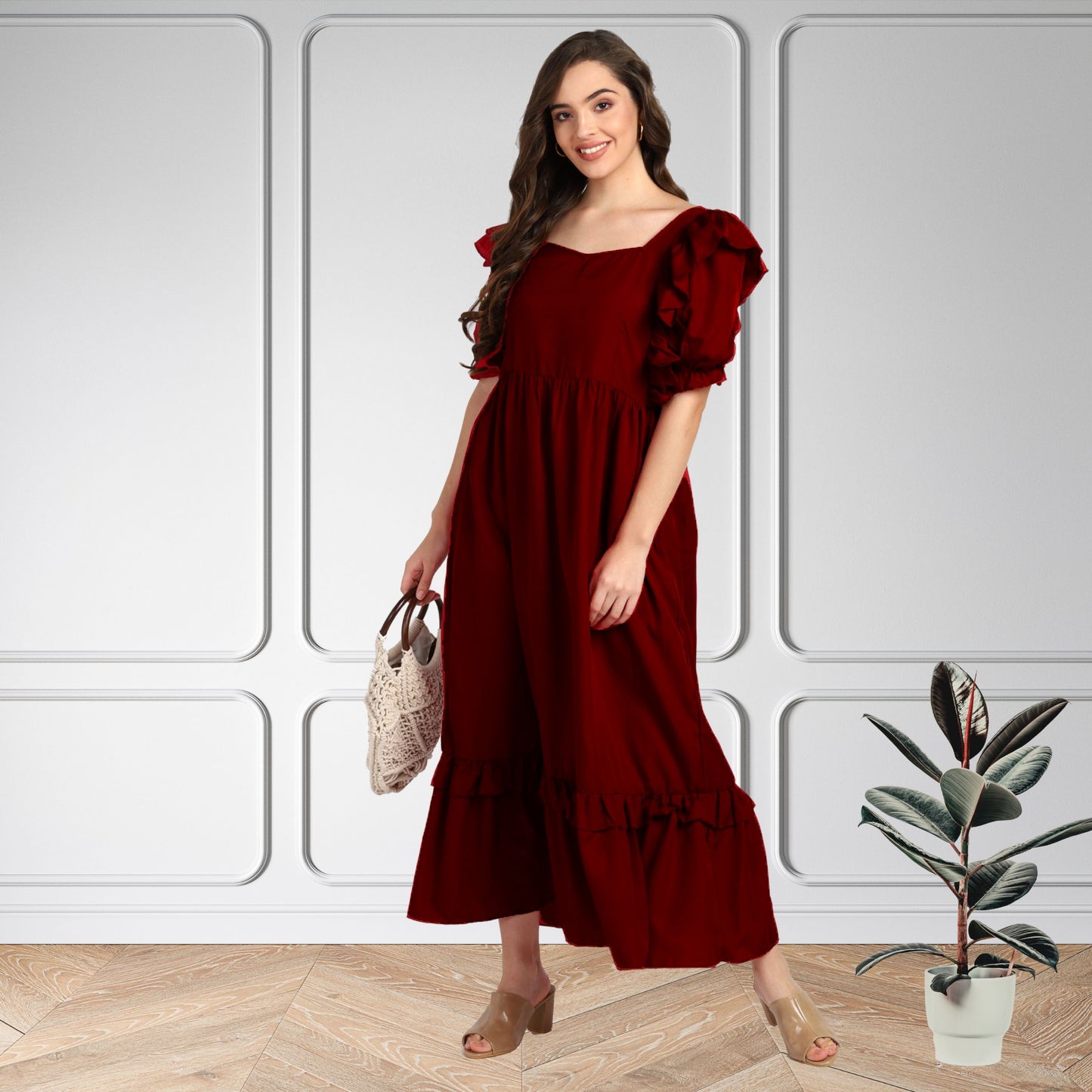 Women’s Frilled Maxi Spandex Dress