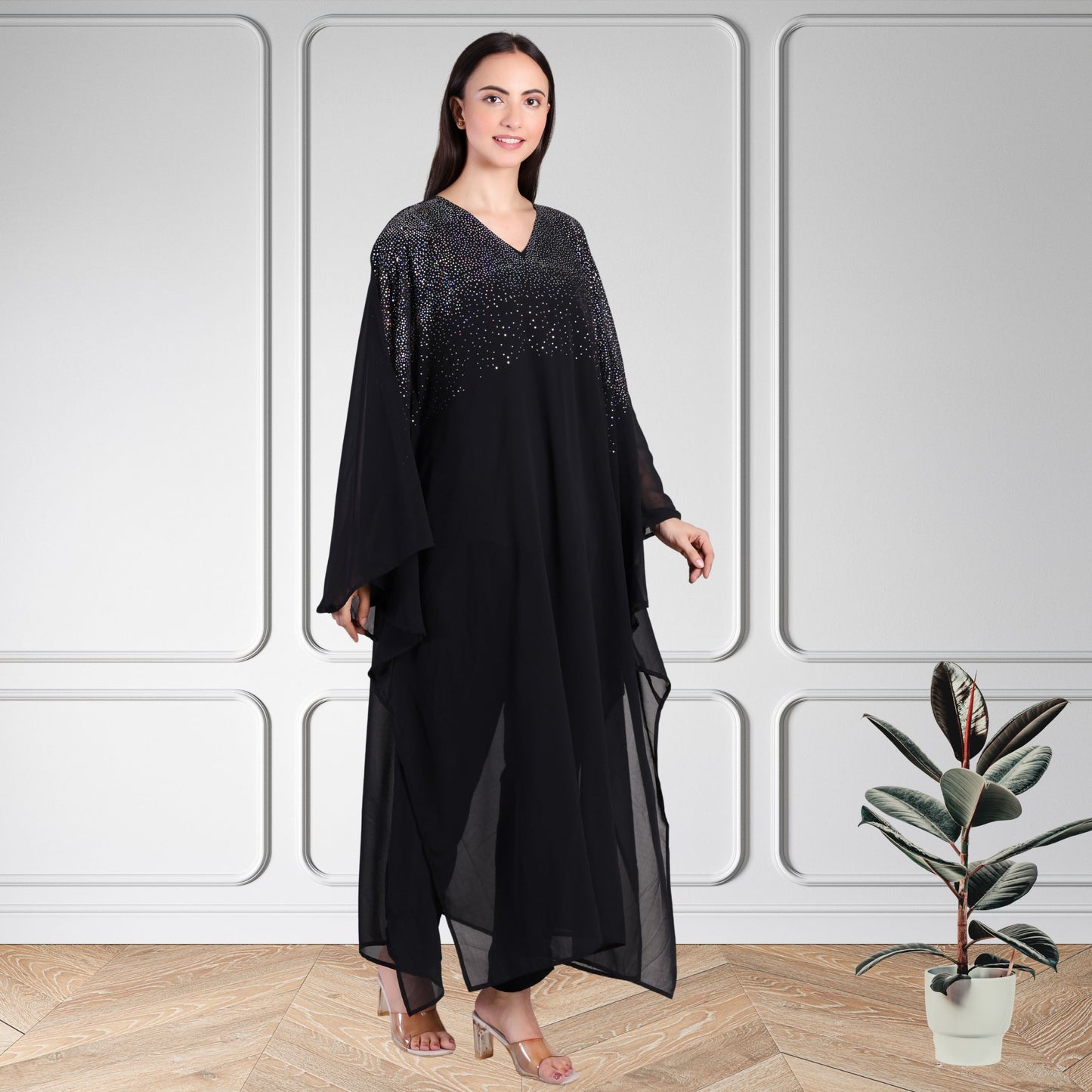 Premium Sequins Motif Kaftan Style Top with Coordinated Pants