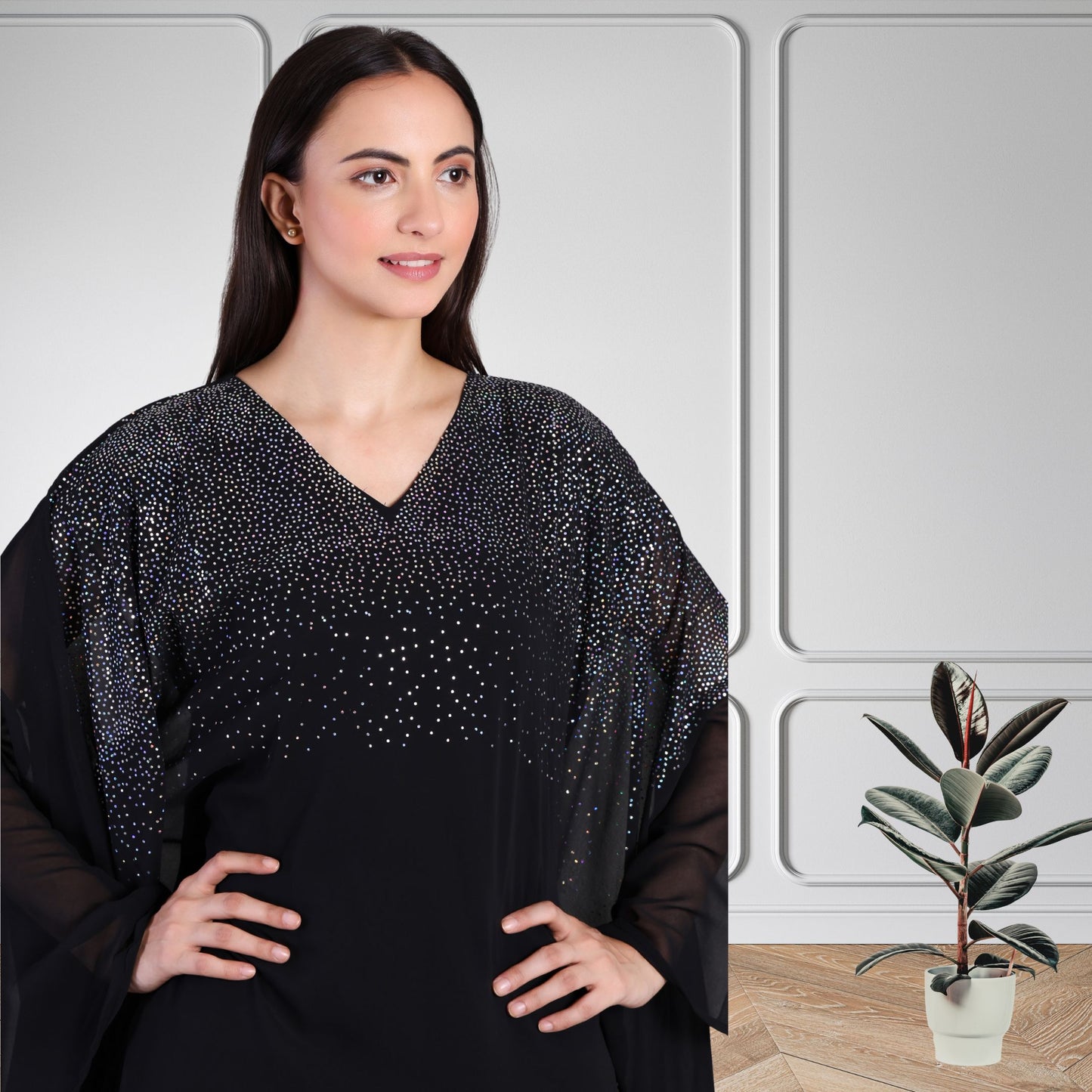 Premium Sequins Motif Kaftan Style Top with Coordinated Pants
