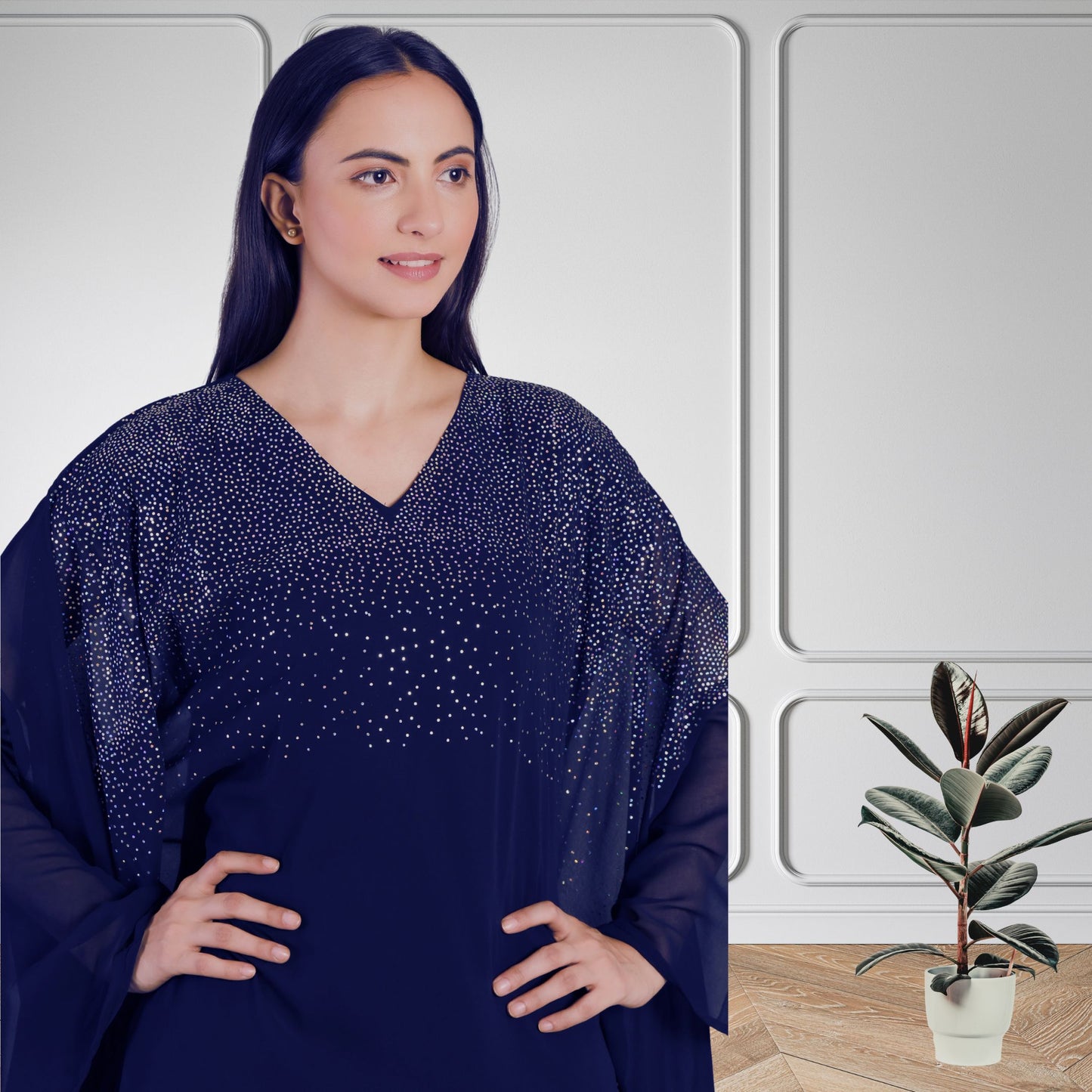 Premium Sequins Motifs Kaftan Style Top with Coordinated Pants