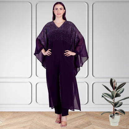 Premium Sequins Motifs Embellished Kaftan Style Top with Coordinated Pants