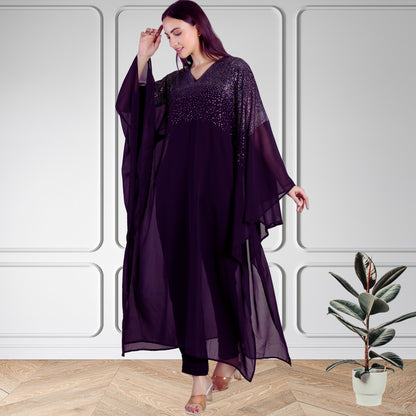 Premium Sequins Motifs Embellished Kaftan Style Top with Coordinated Pants