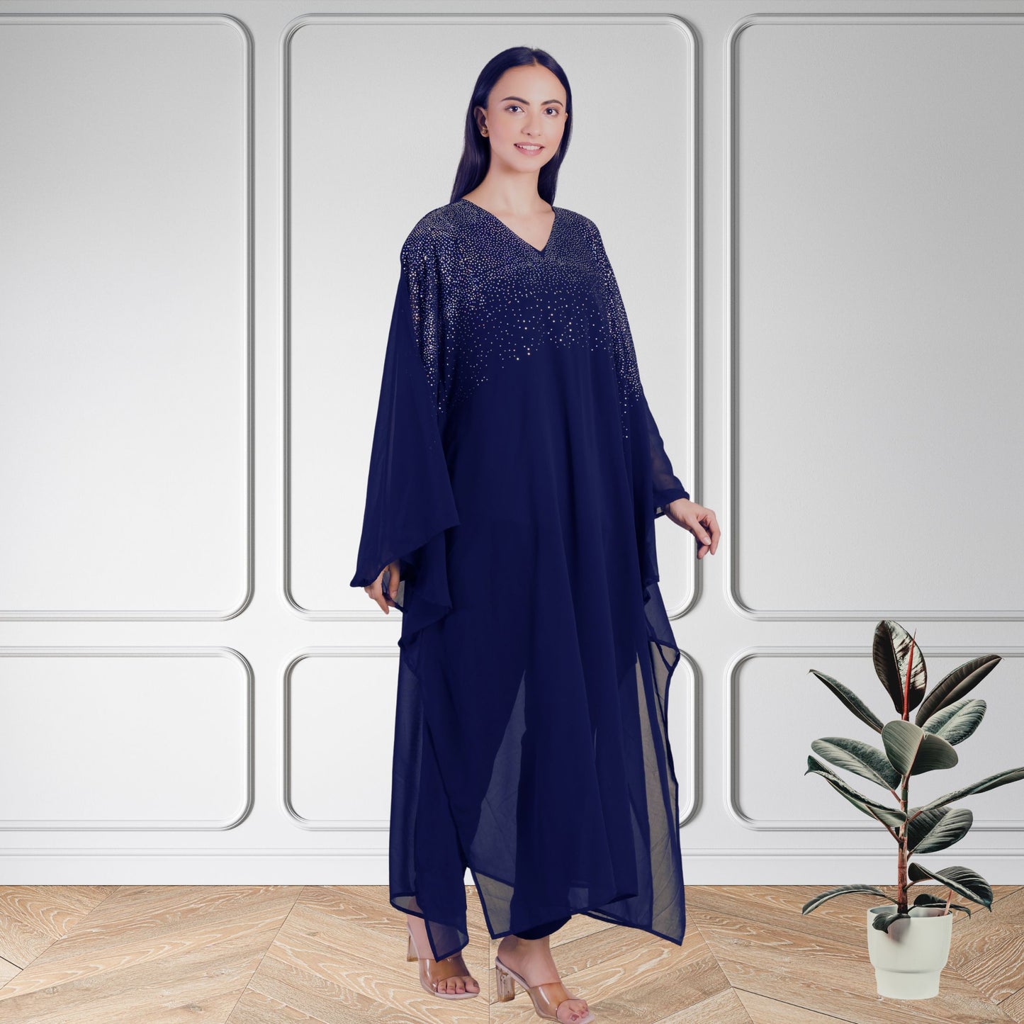 Premium Sequins Motifs Kaftan Style Top with Coordinated Pants