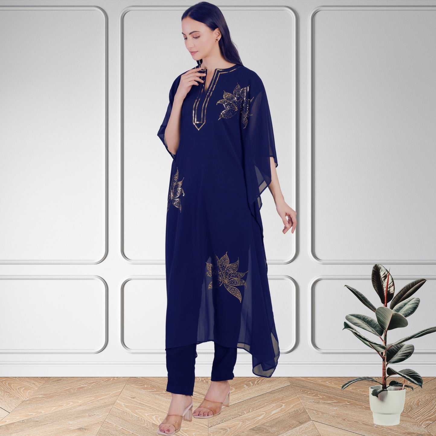 Women's Sequin Motif Embellished Georgette Kaftan Set