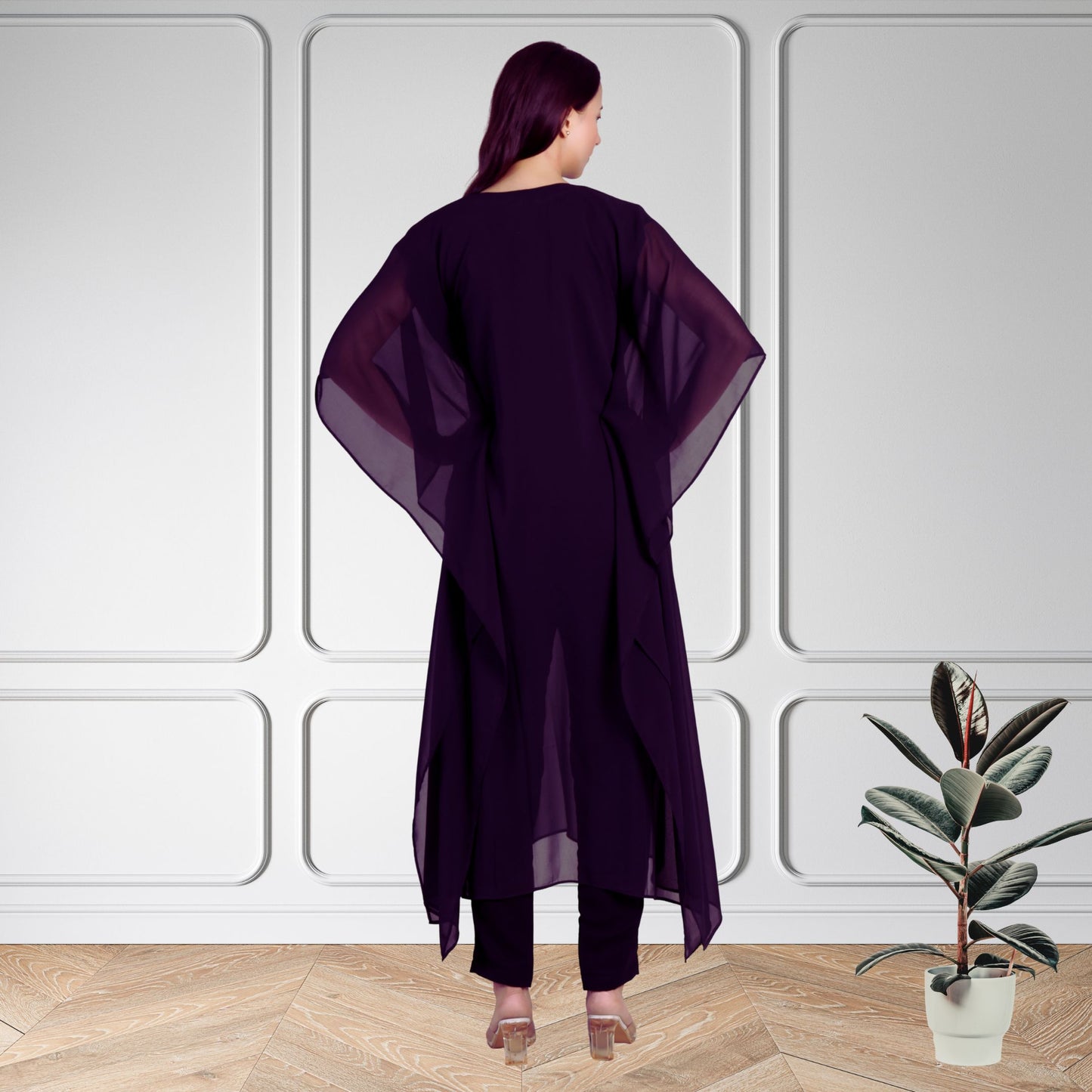 Women's Sequin Motif Embellished Georgette Kaftan Set