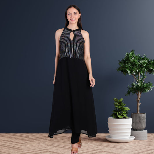 Elegant Sequins Embellished Tunic with Matching Pants for Women