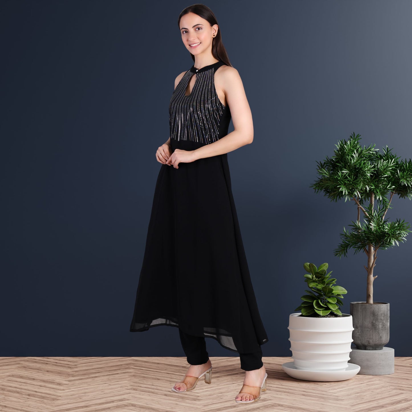 Elegant Sequins Embellished Tunic with Matching Pants for Women