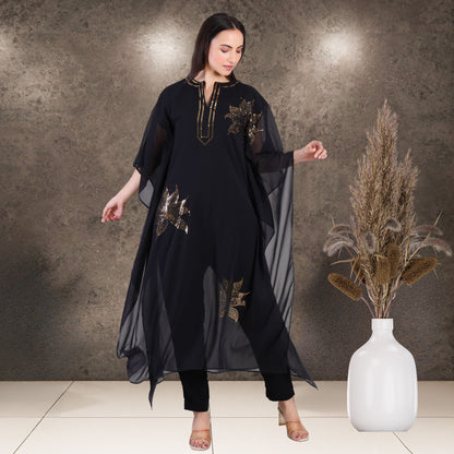 Women's Sequin Motif Embellished Georgette Kaftan Set