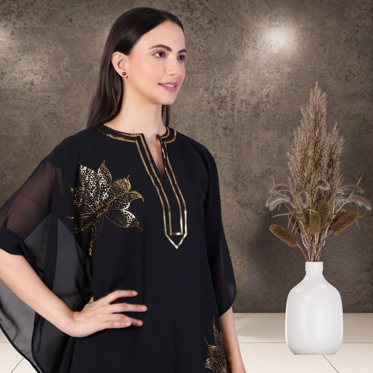 Women's Sequin Motif Embellished Georgette Kaftan Set