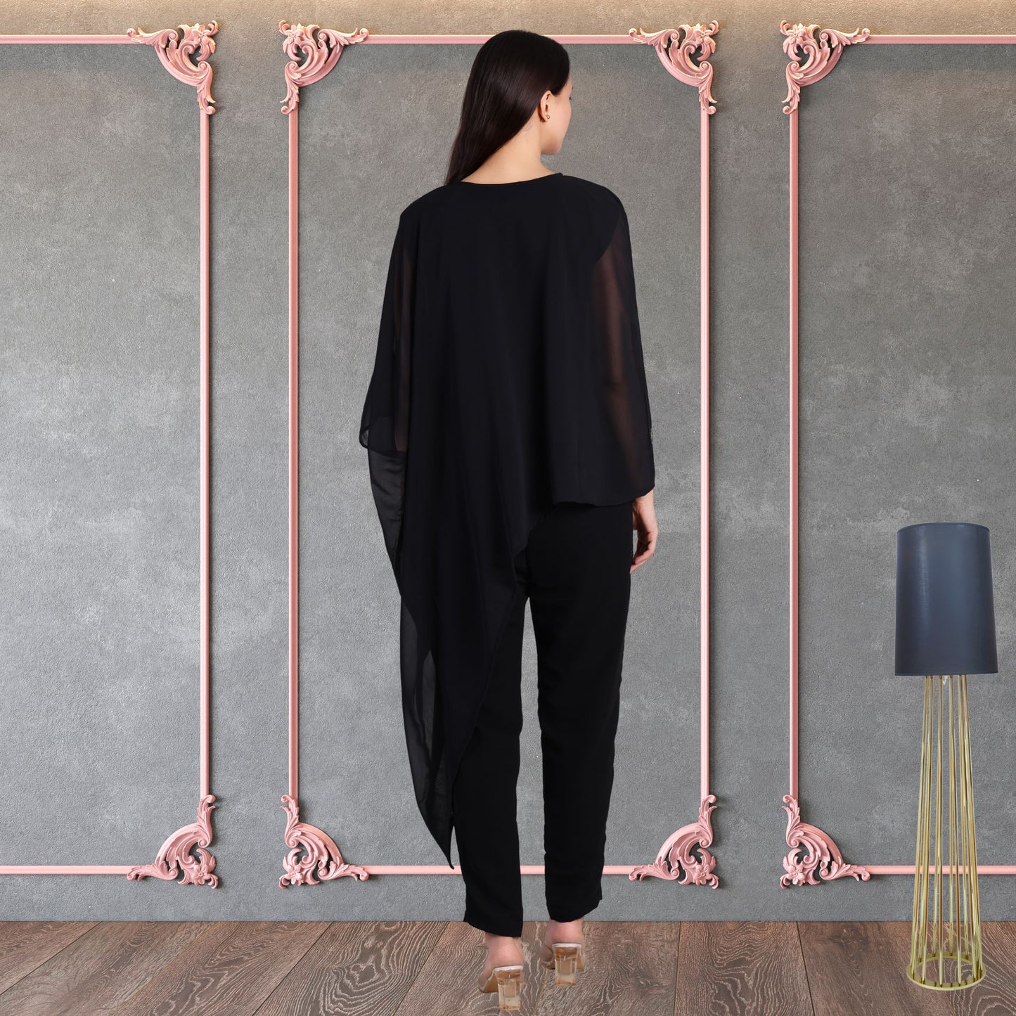 Designer Asymmetric Sequins Embellished Top with Matching Pants