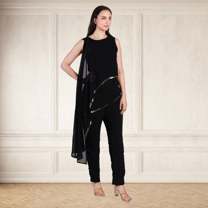 Elegant Sequins Embellished Asymmetric Tunic & Pant Set
