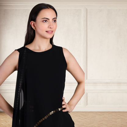 Elegant Sequins Embellished Asymmetric Tunic & Pant Set