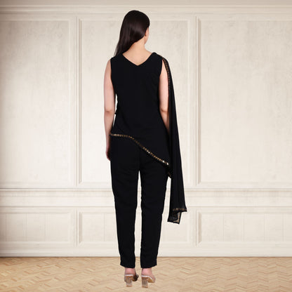 Elegant Sequins Embellished Asymmetric Tunic & Pant Set