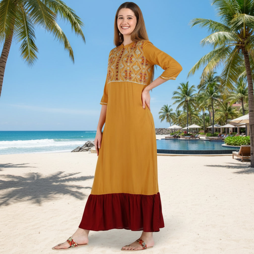 ✨ Geometric Embroidered Rayon Resortwear Tunic