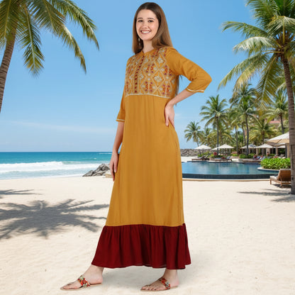 ✨ Geometric Embroidered Rayon Resortwear Tunic