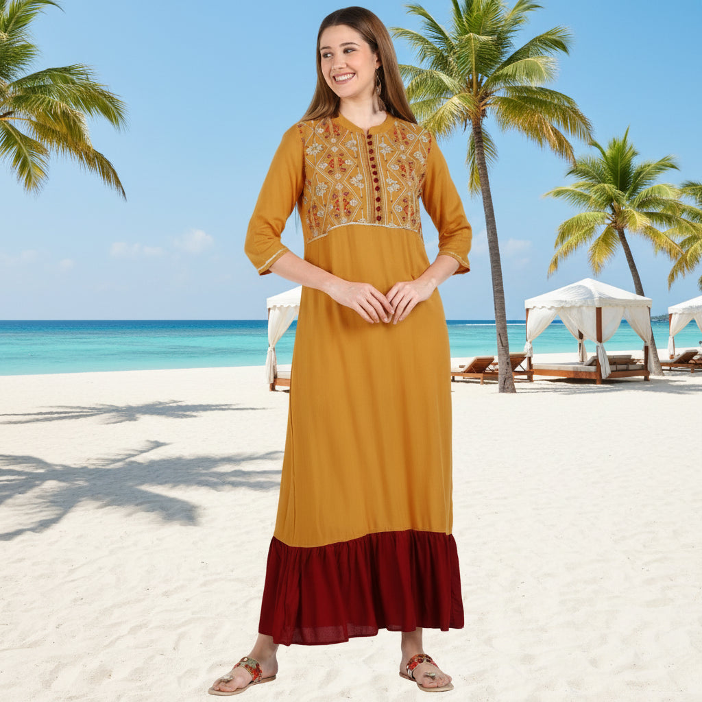 ✨ Geometric Embroidered Rayon Resortwear Tunic