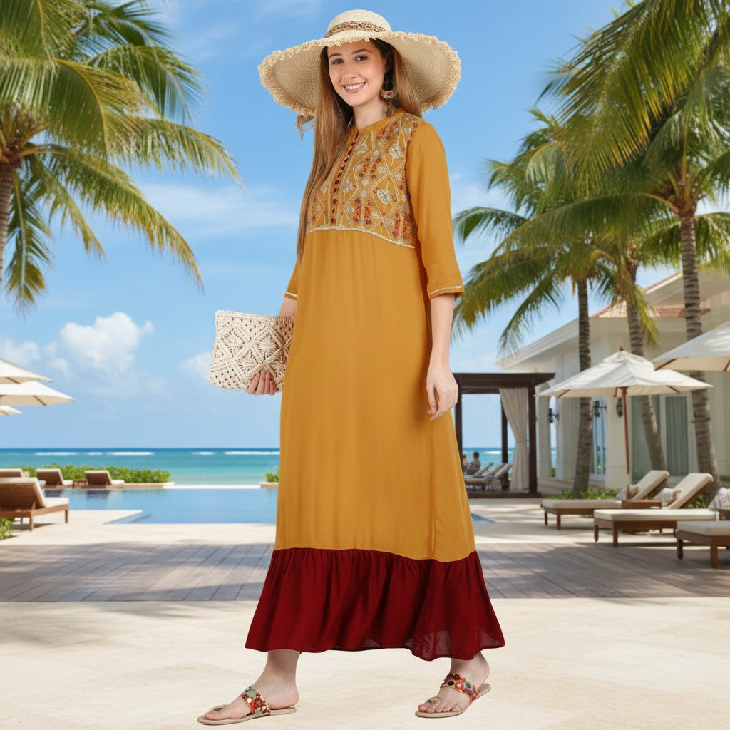 ✨ Geometric Embroidered Rayon Resortwear Tunic