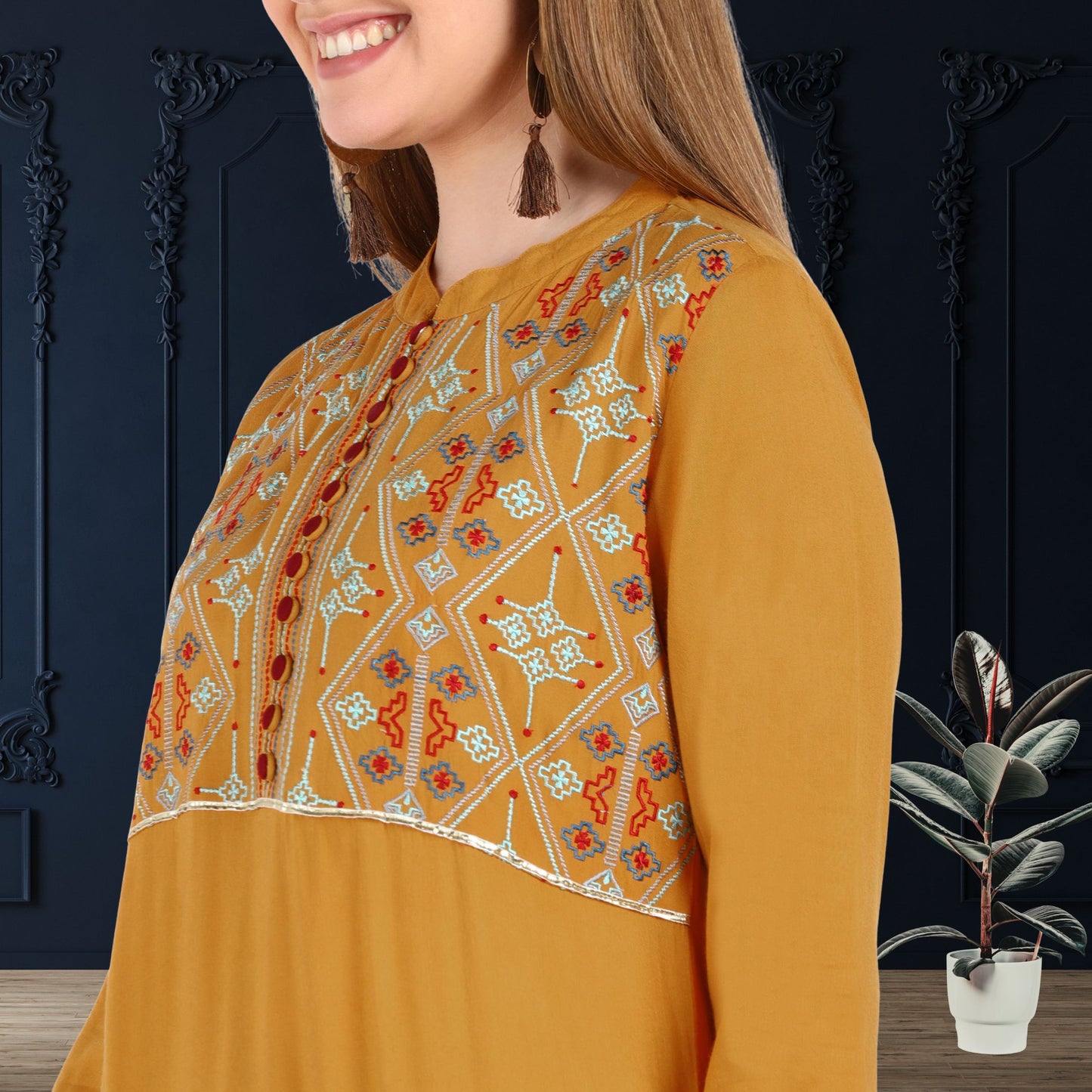 ✨ Geometric Embroidered Rayon Resortwear Tunic