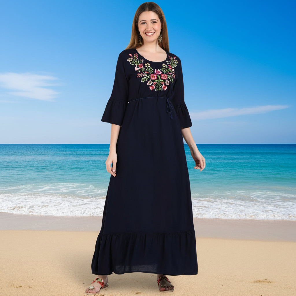 🌸 Floral Embroidered Rayon Resortwear Tunic