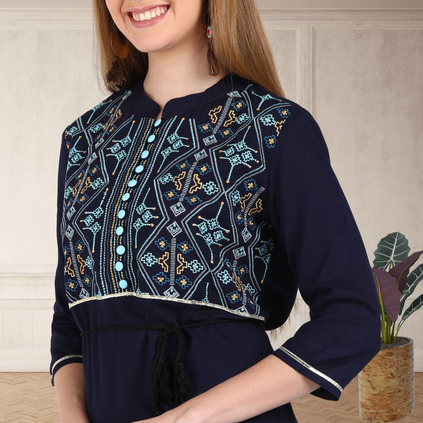 ✨ Geometric Embroidered Rayon Resortwear Tunic