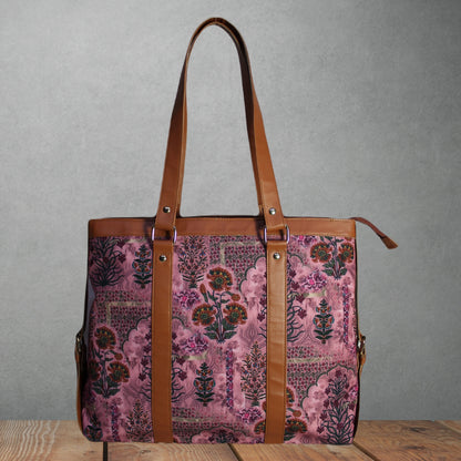 ETHNIC JAIPURI FLORAL MOTIFS PRINTED CANVAS OFFICE TOTE BAG