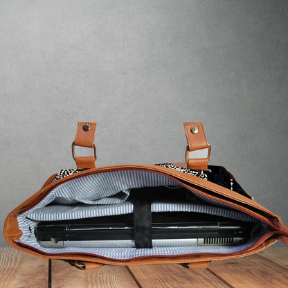 BLACK BIG PAISLEY PRINTED OFFICE TOTE BAG