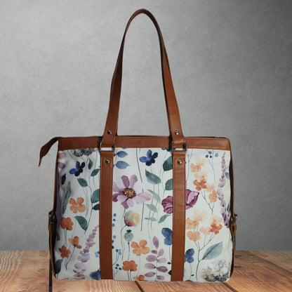 ETHNIC WATER COLOUR FLORAL PRINTED OFFICE TOTE BAG