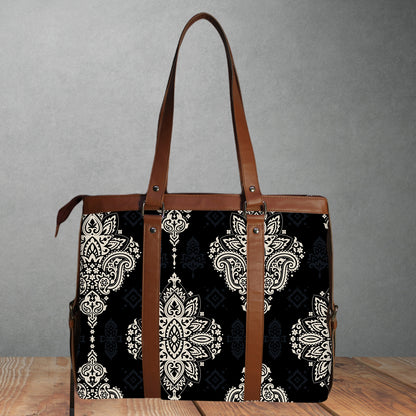 BLACK BIG PAISLEY PRINTED OFFICE TOTE BAG