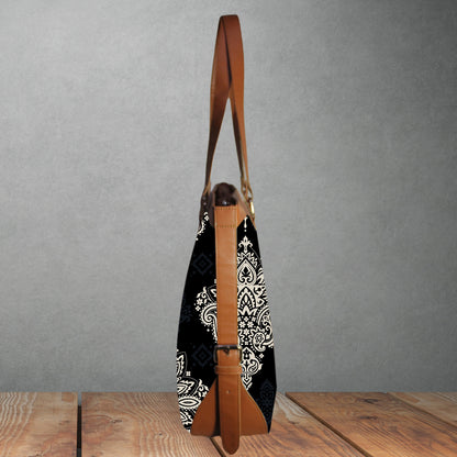 BLACK BIG PAISLEY PRINTED OFFICE TOTE BAG