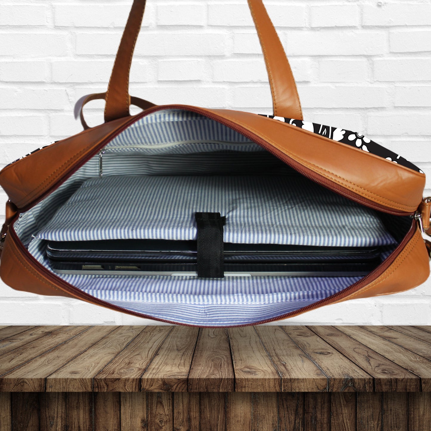 Black Floral Printed Laptop Bag