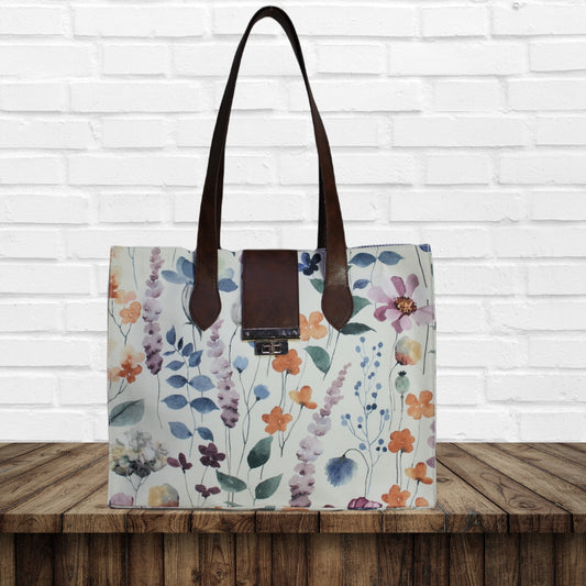 Watercolour Floral Print Canvas Tote Bag