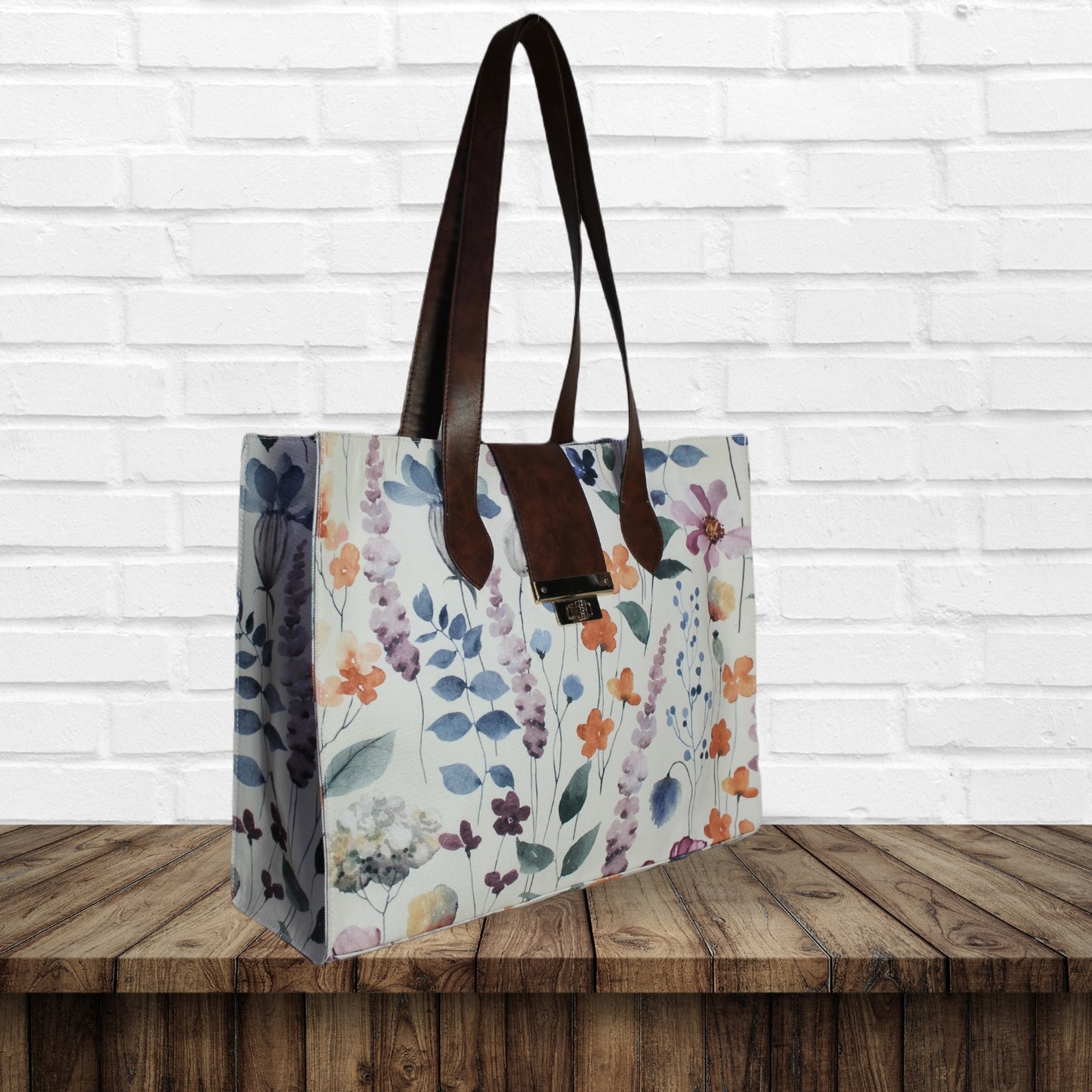 Watercolour Floral Print Canvas Tote Bag