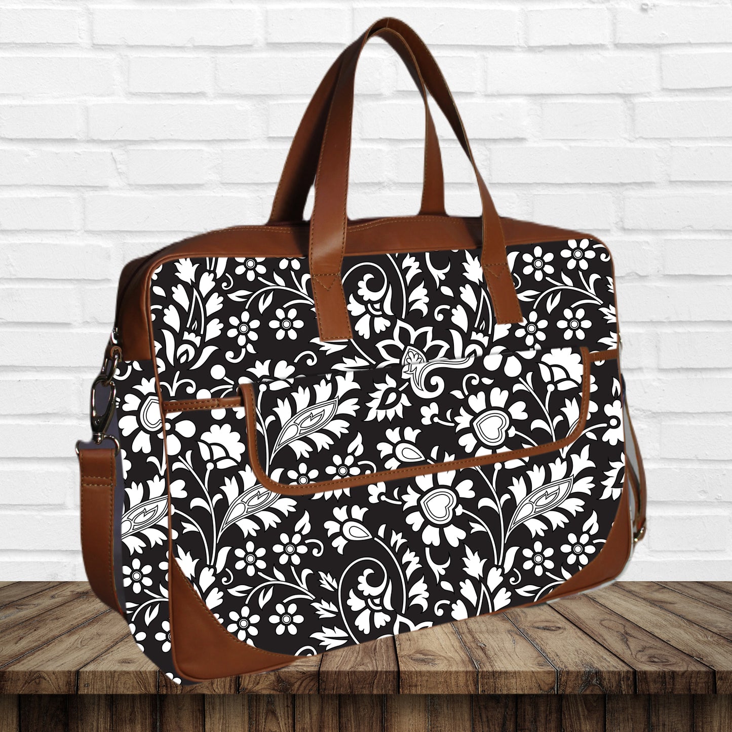 Black Floral Printed Laptop Bag