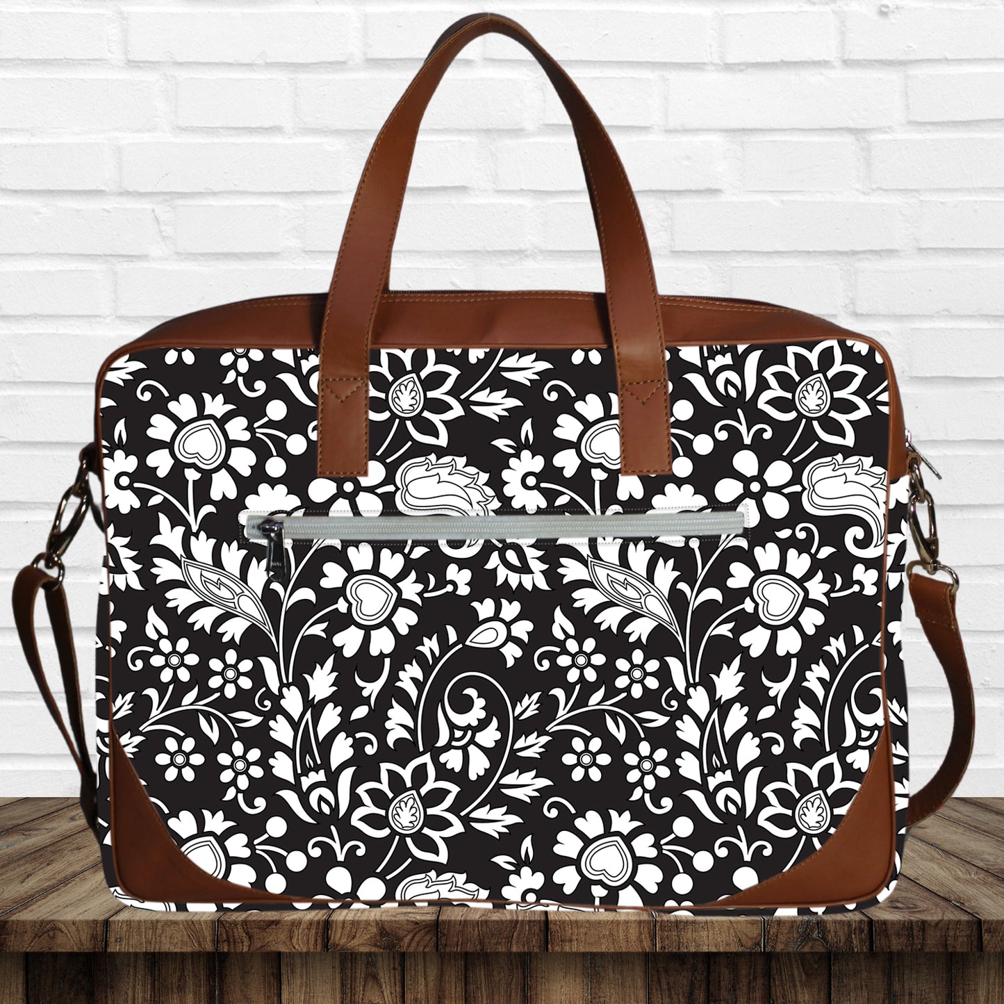 Black Floral Printed Laptop Bag