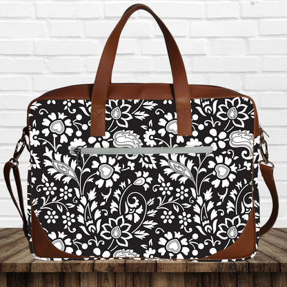 Black Floral Printed Laptop Bag