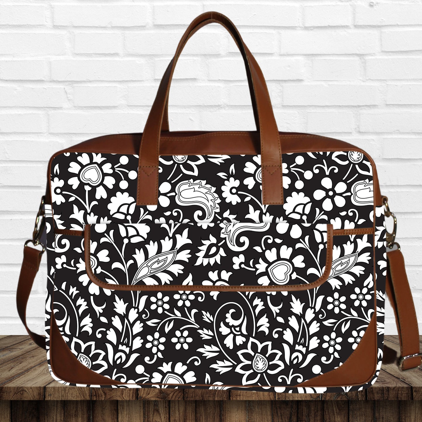 Black Floral Printed Laptop Bag