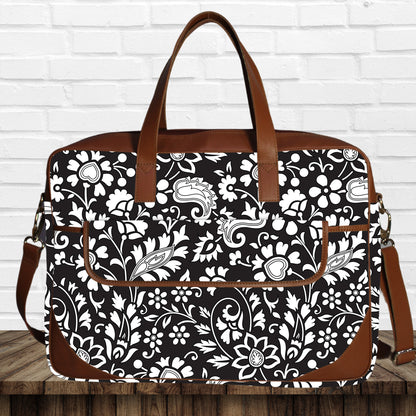 Black Floral Printed Laptop Bag