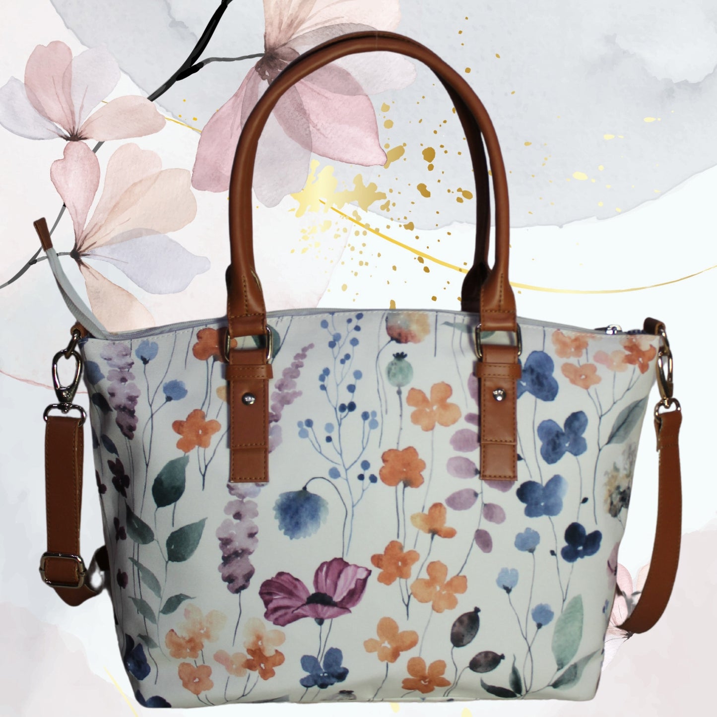 Watercolor Floral Print Tote Bag