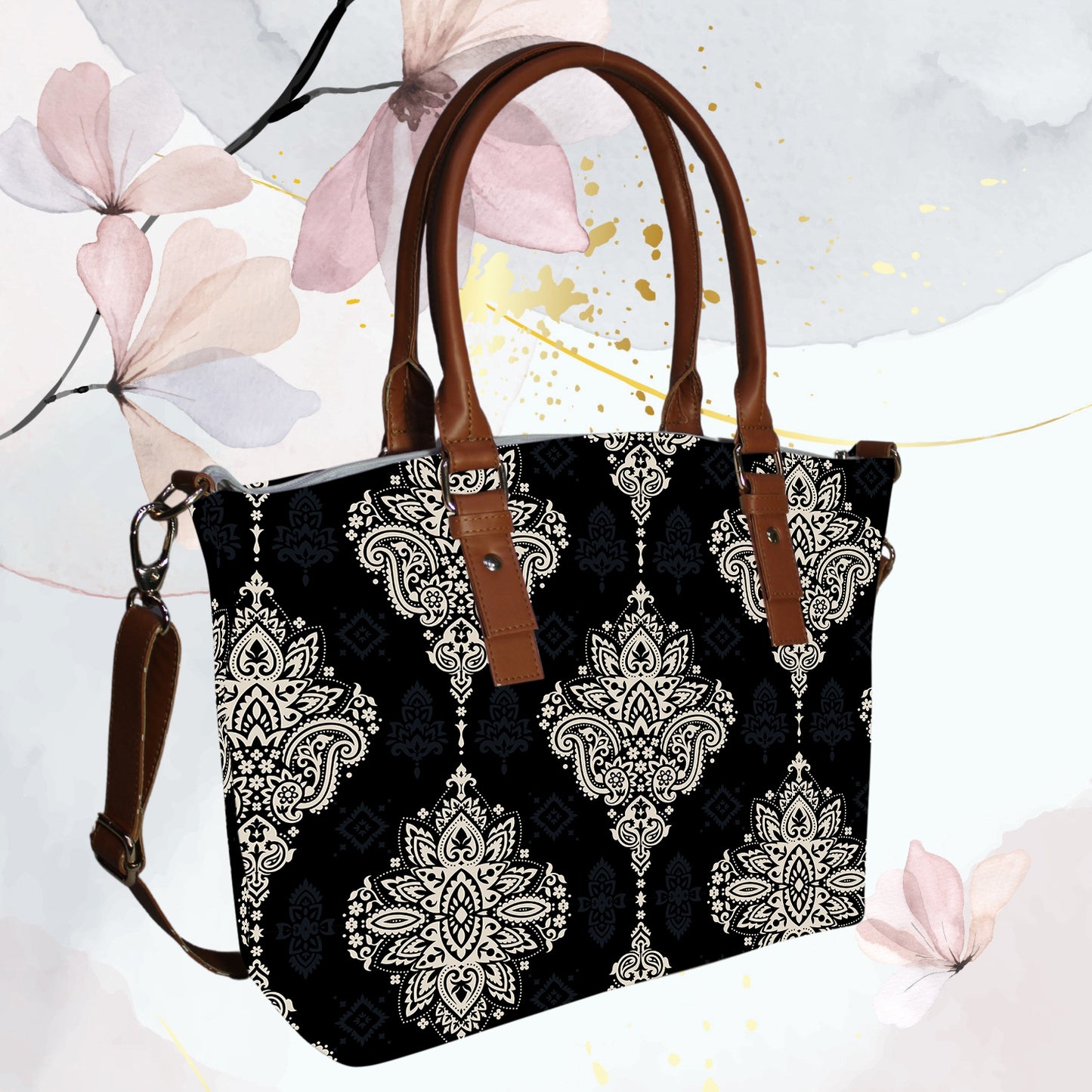 Ogee with Paisley Floral Print Canvas Tote Bag