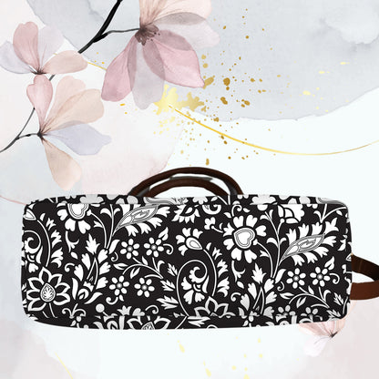 Black Floral Printed Canvas Tote Bag