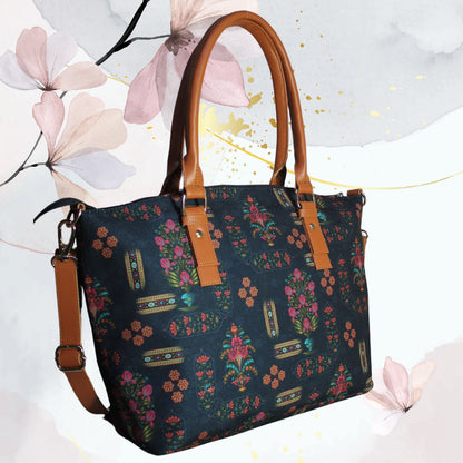 Ethnic Floral Print Canvas Tote Bag