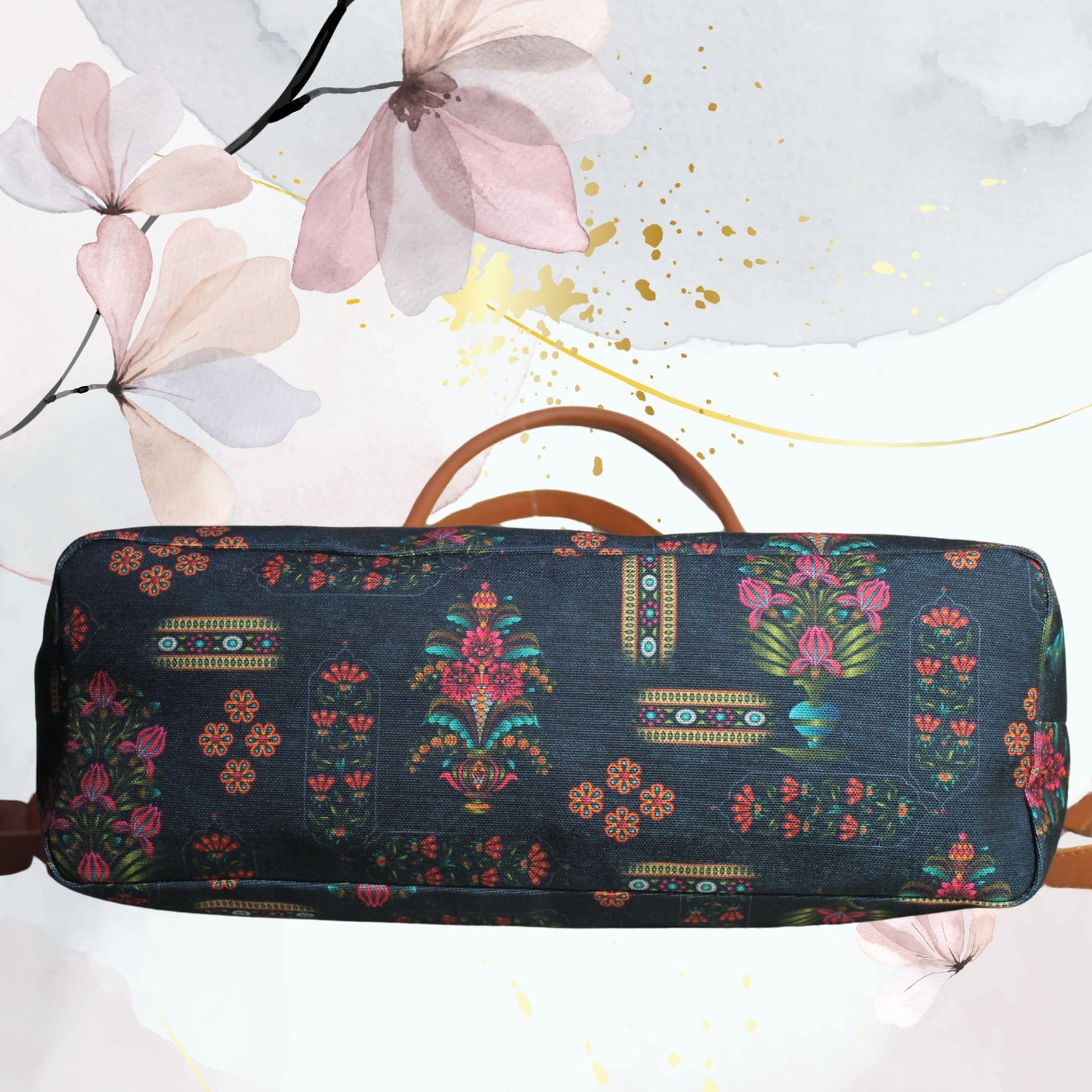 Ethnic Floral Print Canvas Tote Bag