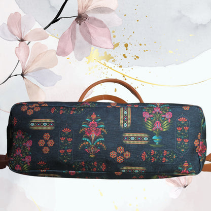 Ethnic Floral Print Canvas Tote Bag