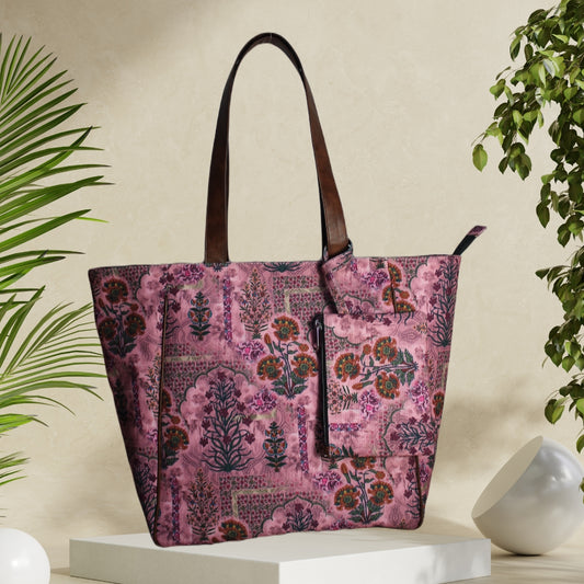 Jaipuri Ethnic Floral Print Canvas Tote Bag