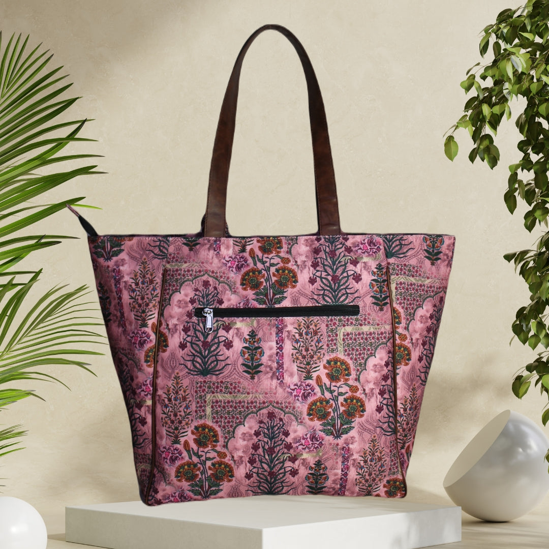 Jaipuri Ethnic Floral Print Canvas Tote Bag