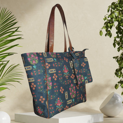 Ethnic Floral Print Canvas Tote Bag
