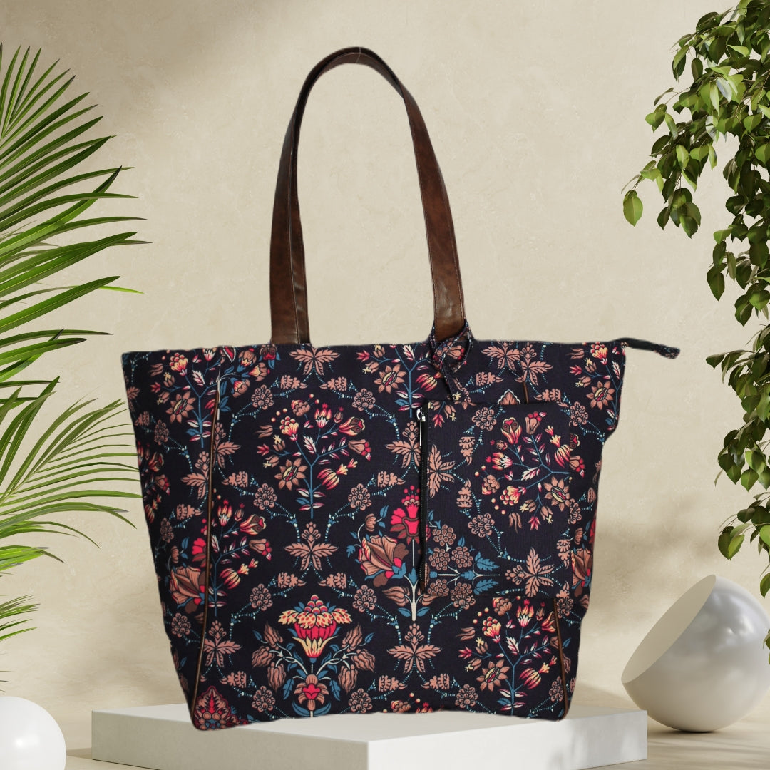 Ethnic Floral Paisley Print Canvas Tote Bag